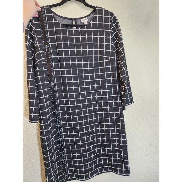 Merona Dress Womens Medium Black White Windowpane Grid Shift 3/4 Sleeve Career - Picture 4 of 7